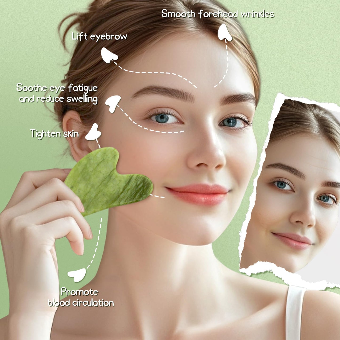 Flagest Gua Sha Facial Tools, Jade Stone Guasha Tool for Face Body, Facial Massage Tool for Jawline Sculpting and Puffiness Redu