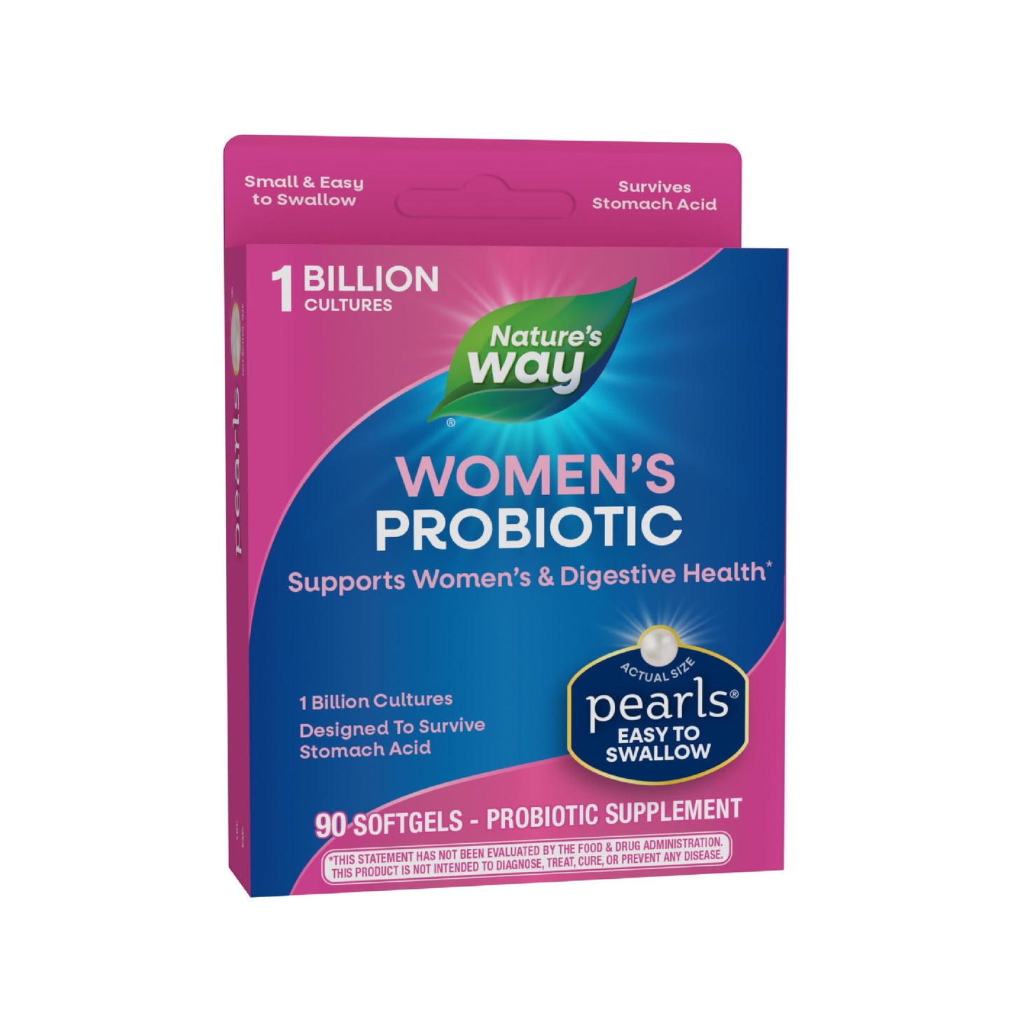 Nature's Way Women's Probiotic Pearls, Supports Women's and Digestive Health*, Protects Against Occasional Constipation & Bloating*, 1 Billion Live Cultures, 90 Softgels