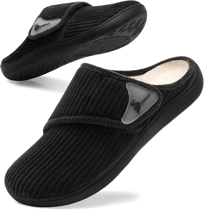 Spesoul Wide Womens Slippers Adjustable Diabetic Shoes Fuzzy Rubber Soles House Shoes Indoor Outdoor Slippers for Home Bed...