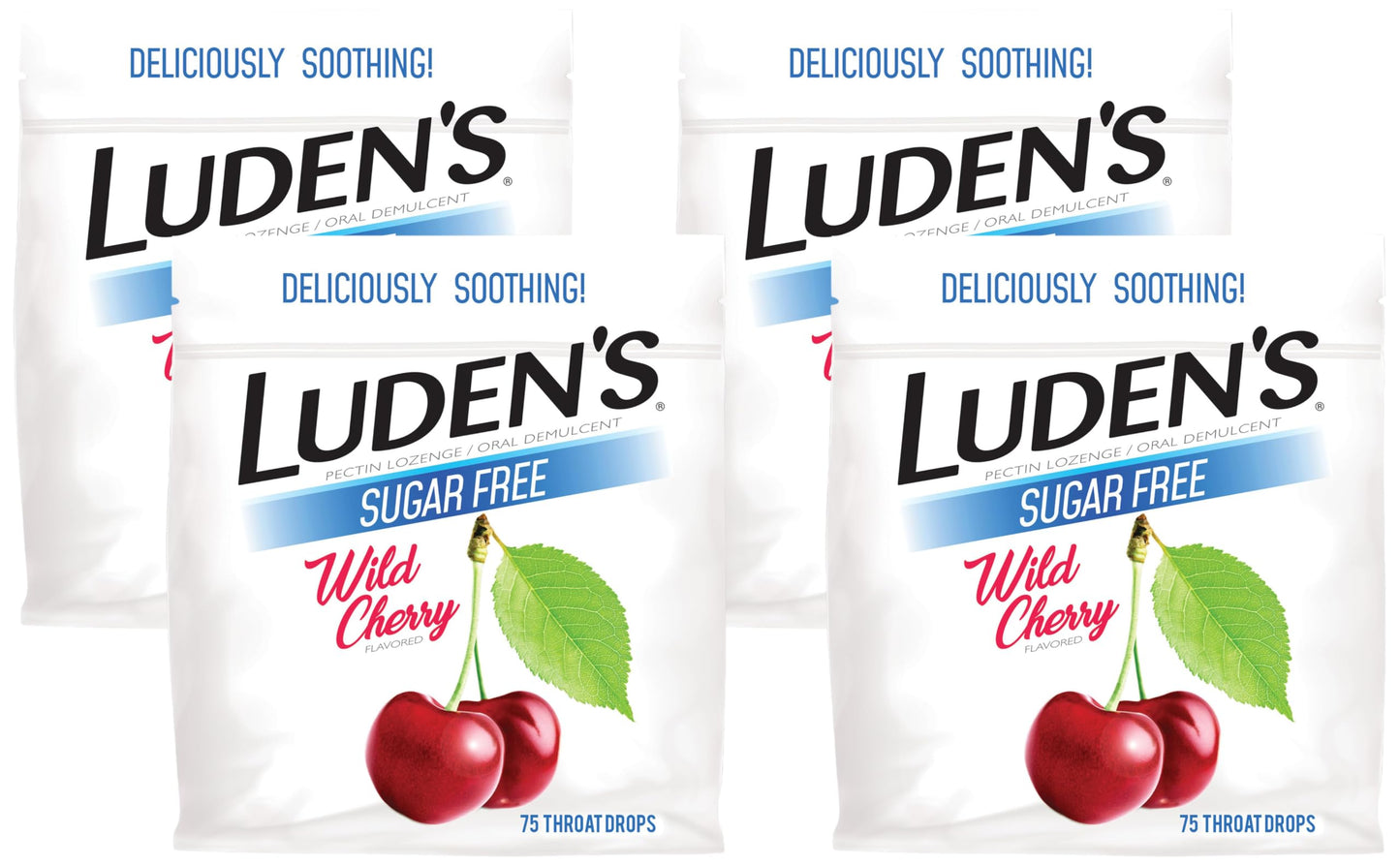 Ludens Sore Throat Drops, for Minor Sore Throat Relief, Sugar Free Wild Cherry, 75 Count (Pack of 4)