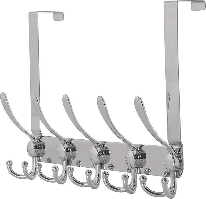 Dseap Over The Door Hook Hanger - 5 Tri Hooks, Heavy Duty Over The Door Towel Rack Coat Rack for Clothes Hat Towel,Chromed