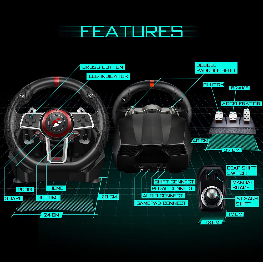 Flashfire Suzuka 900R racing wheel set with Clutch pedals and H-shifter for PC, PS3, PS4, Xbox 360, XBOX ONE and Nintendo Switch