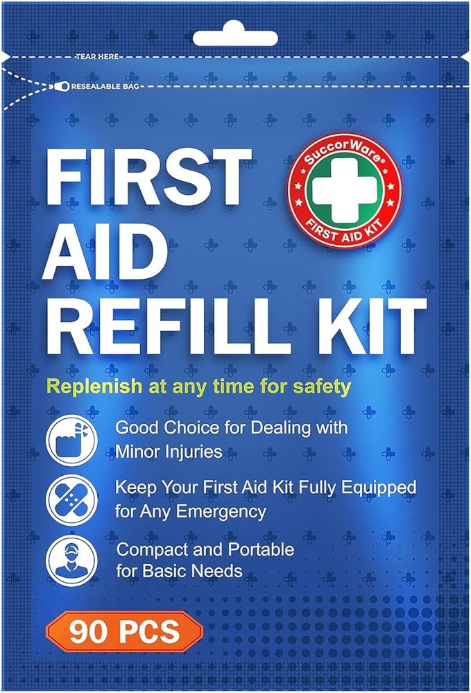 SuccorWare 90 Pieces First Aid Refill Kit - Wound Care Kit Includes Bandages for Home, Travel, Hiking - Portable Replaceme...