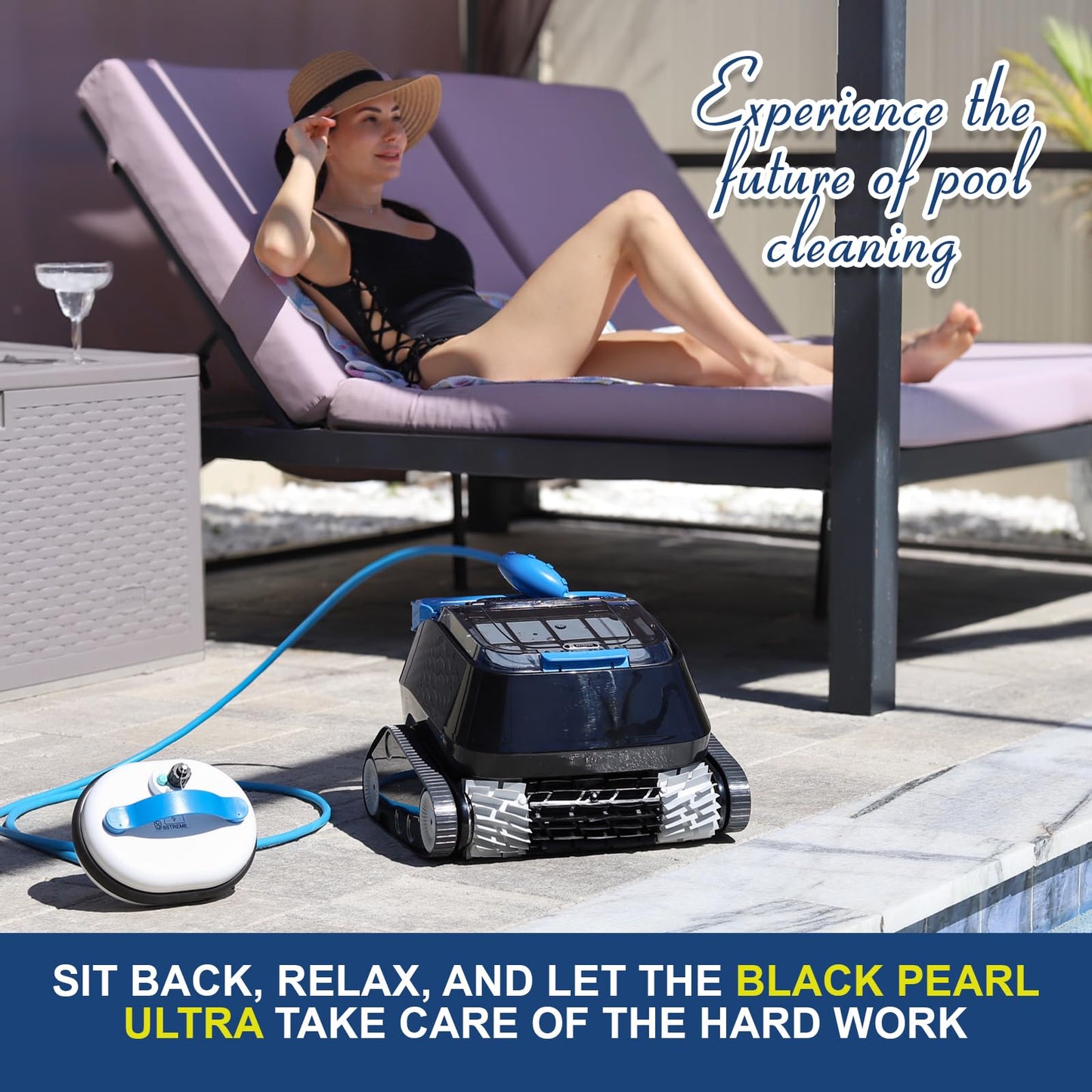 8streme Black Pearl Ultra Robotic Pool Cleaner – Battery-Powered Inground Vacuum for Pools Up to 10 Ft Deep – Wall Climber – 150 Min Runtime – 7 Quart Top Load Filter – 2-Year Warranty