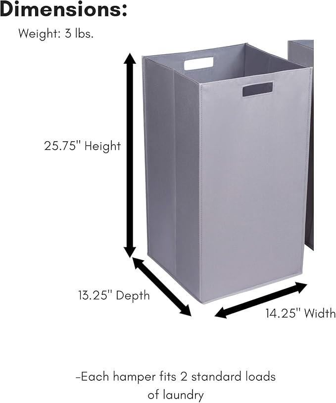 Internet's Best Collapsible Laundry Hamper | Set of 2 | Dirty Clothes Sorter with Handles | Magnetic Side | Easy Storage | Folding | Black