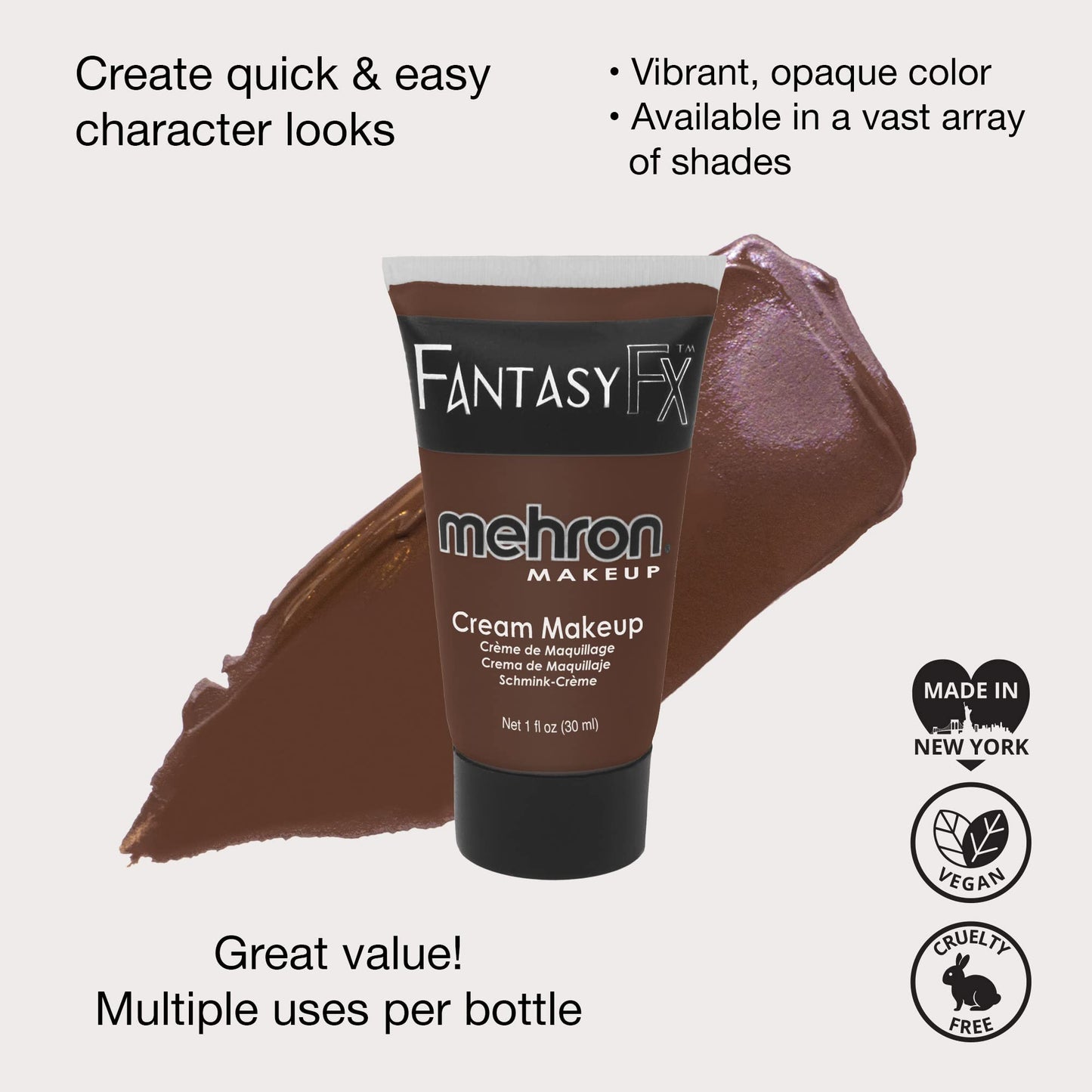 Mehron Makeup Fantasy FX Cream Makeup | Water Based | Halloween | Wolfman Brown Face & Body Paint For Adults 1 fl oz (30ml) (Wol
