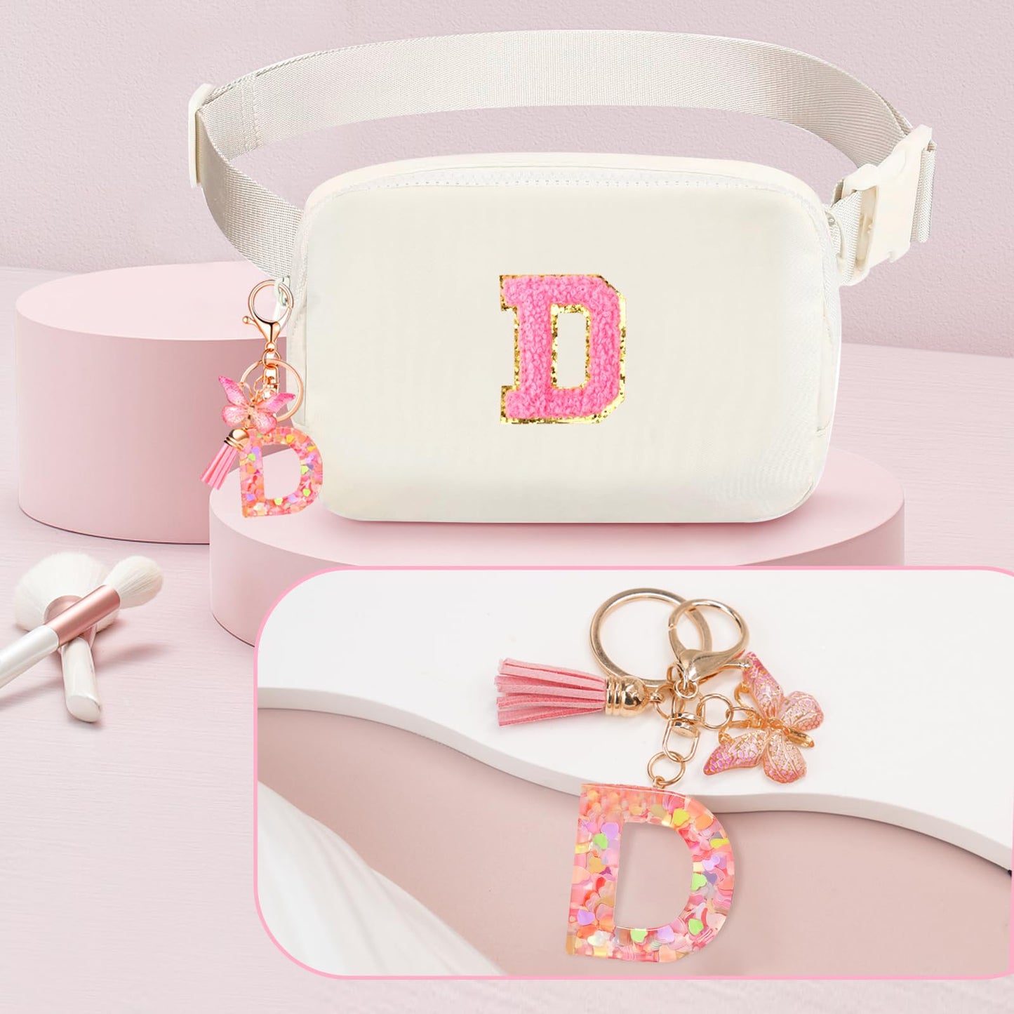 Personalized Fanny Pack for Girls, Gift Sets for Teen Girl, Birthday Gifts for 4 5 6 7 8 9 10 11 12 13 Year Old Girls, Initial Crossbody Bag Belt Bag for Girl Kids (D)