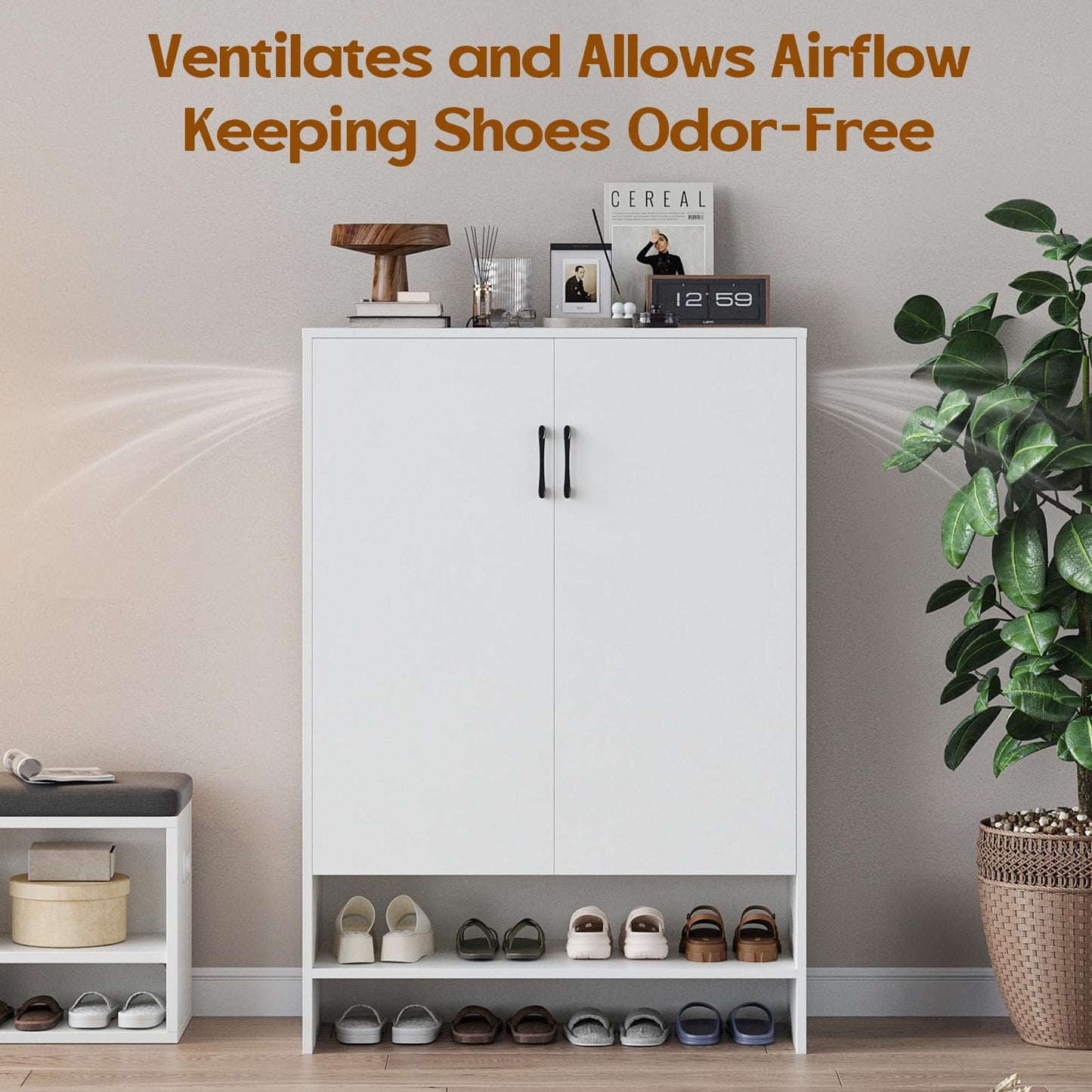 Soohow Shoe Cabinet with Doors, 7 Tier 28 Pairs Shoe Cabinet Storage for Entryway, Hidden Narrow Shoe Cabinets with Adjustable Shelves for Hallway, Living Room