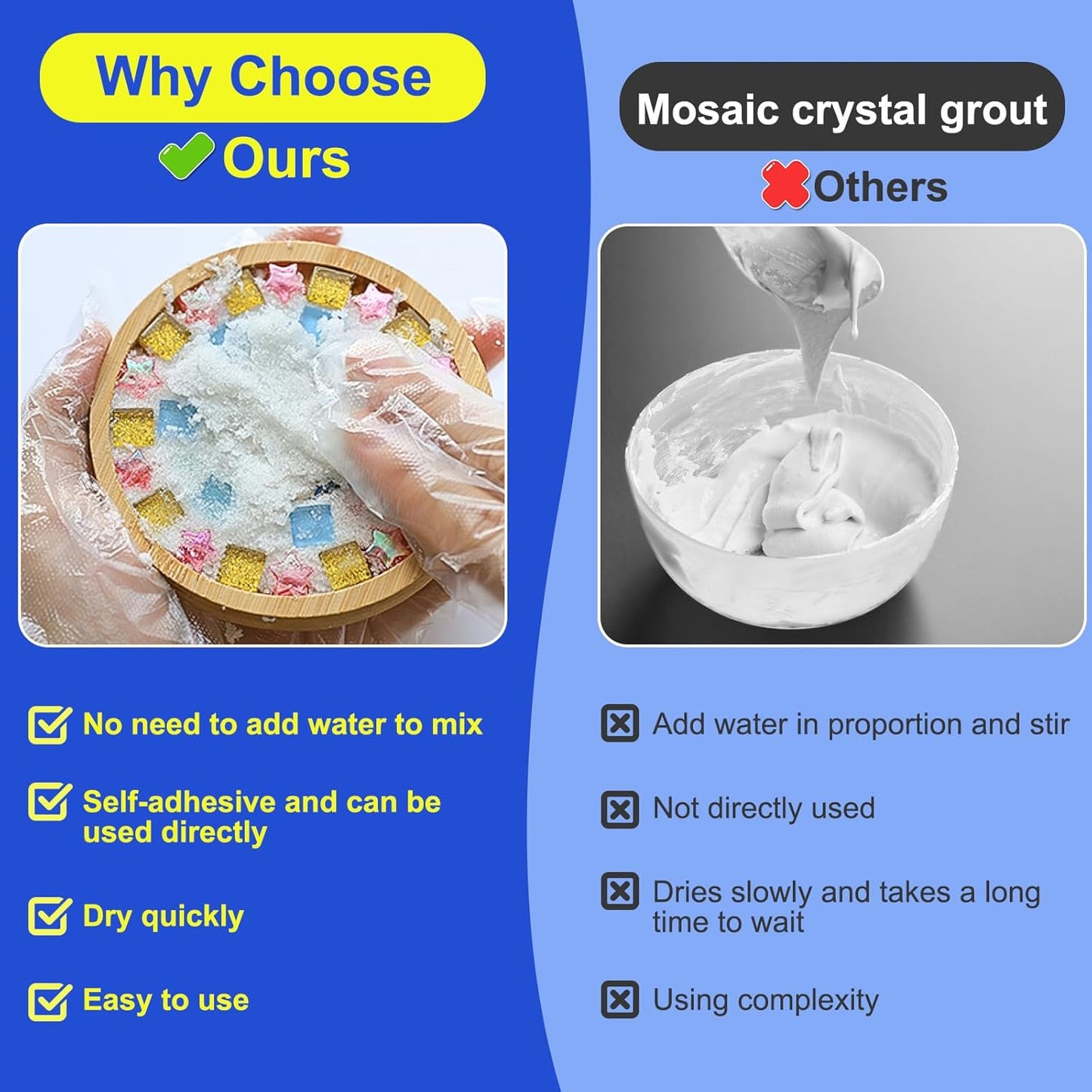 Mosaic Tile Grout, Mosaic Crystal Grout for Crafts, Essential for Handmade Grouting, DIY Projects Accessories Transparent Crystal Sanded, Mosaics Crystal Sealant for All Tiles (Translucent, 7oz)