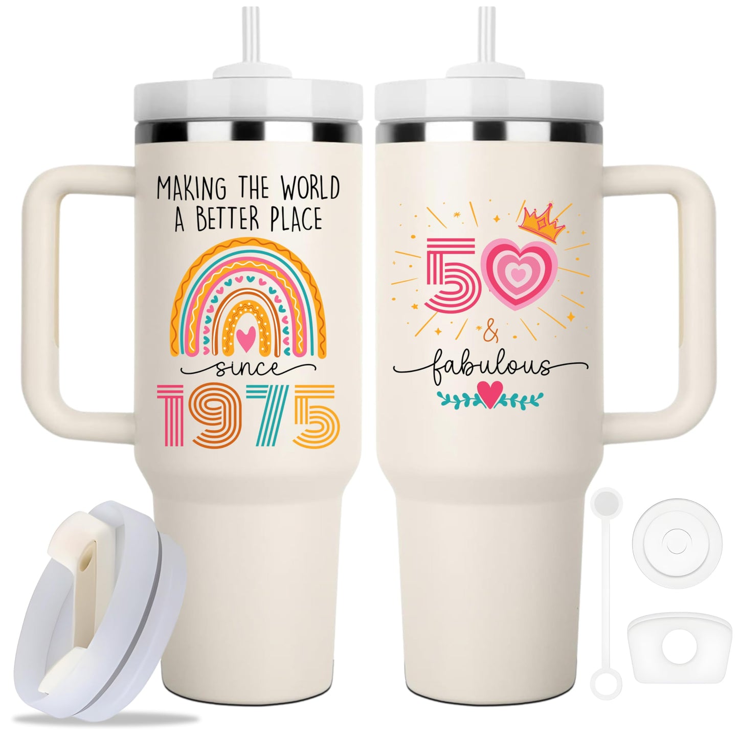 ZUNEZX 50th Birthday Gifts For Her, Women - 1975 Birthday Gift For Women - Cool Birthday Gift For 50 Year Old Woman - 50 And Fabulous Gift For Women - Gift For Women Turning 50-50th Tumbler 40oz
