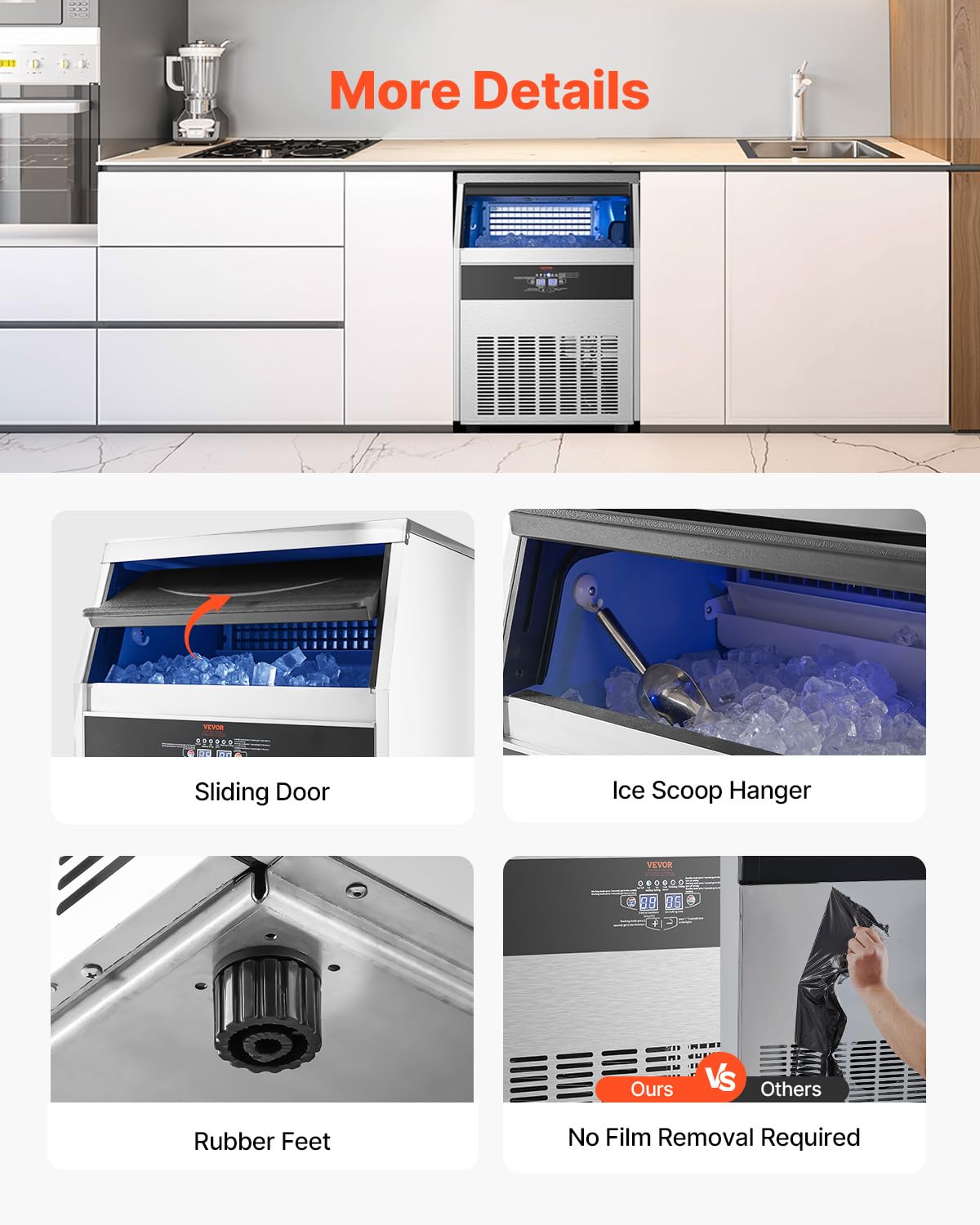 VEVOR 265lbs/24H Commercial Ice Maker, 108 Ice Cubes in 15 Minutes, Freestanding Ice Maker Machine with 66lbs Large Storage Capacity for Bar Office Restaurant, with LED Digital Display & Self-Cleaning