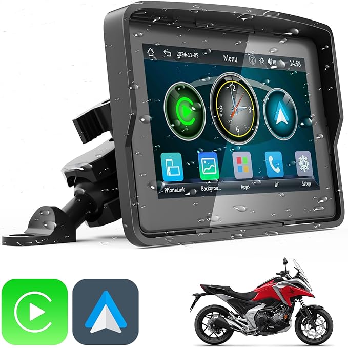 YCV Motorcycle Carplay Screen, Wireless CarPlay & Android Auto for Motorbike, Carplay Motorcycle GPS Navigation, 5" IP67 W...