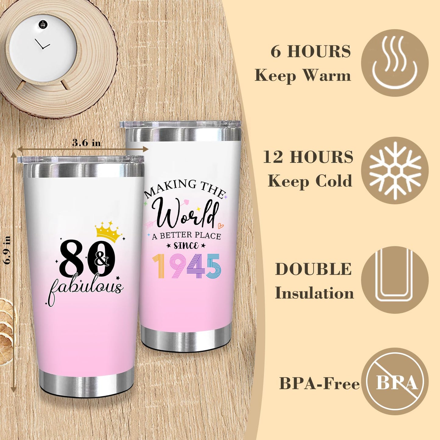 Unipinkart 80th 1945 Birthday Gifts for Women, 80 Year Old Birthday Fabulous Gifts for Women, Cool 80th Gift Canvas Tote Bag Set for Woman, Turning 80th Cup Gift Basket for Her Mom Sister Wife