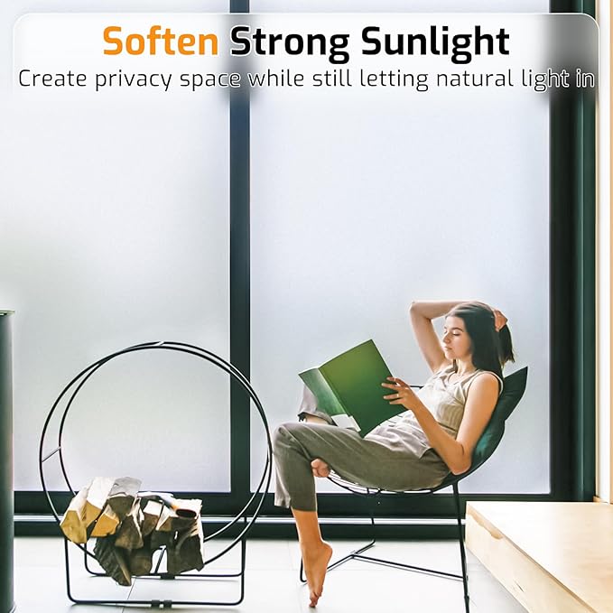 LUTE Window Privacy Film, Frosted Glass Window Film for Bathroom, Static Cling Removable Heat Control Glass Coverings, Non Adhesive Opaque Door Sticker for Home Office (Pure, 23.6" x 78.7")