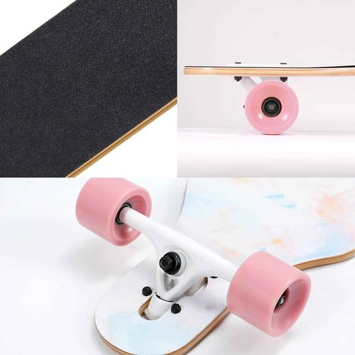 TLHB Longboard Skateboard, 41 Inch Drop Through Longboard Complete 9-Ply Nature Maple Premium Cruiser Long Board for Adults, Teens and Kids - High-Speed Bearings & T-Tool-Pink