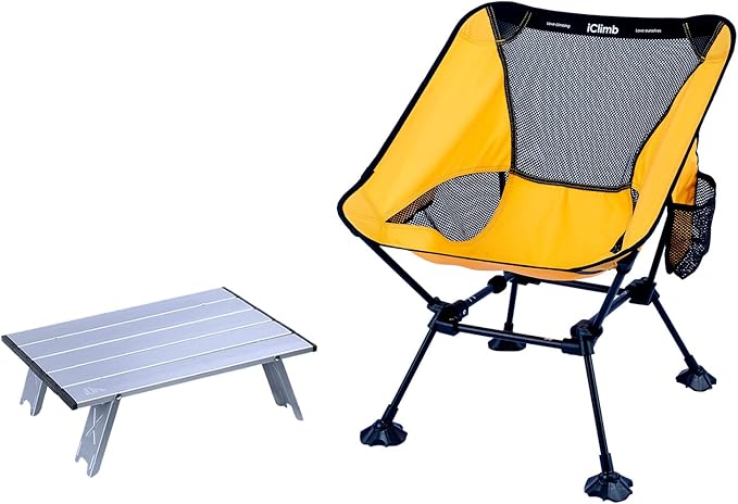 iClimb 1 Anti-Sinking Large Feet Chair and 1 Mini Folding Table Bundle, Ultralight Compact for Adults Outdoor Backpacking ...