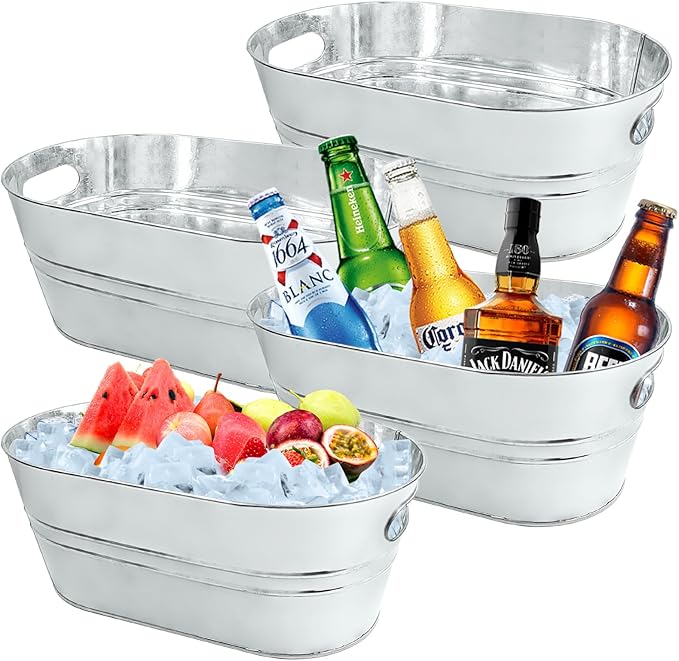 4Pcs 3 Gallon Galvanized Bucket Ice Bucket Large Metal Drink Buckets for Parties Beer Beverage Tub with Scoops for Champag...