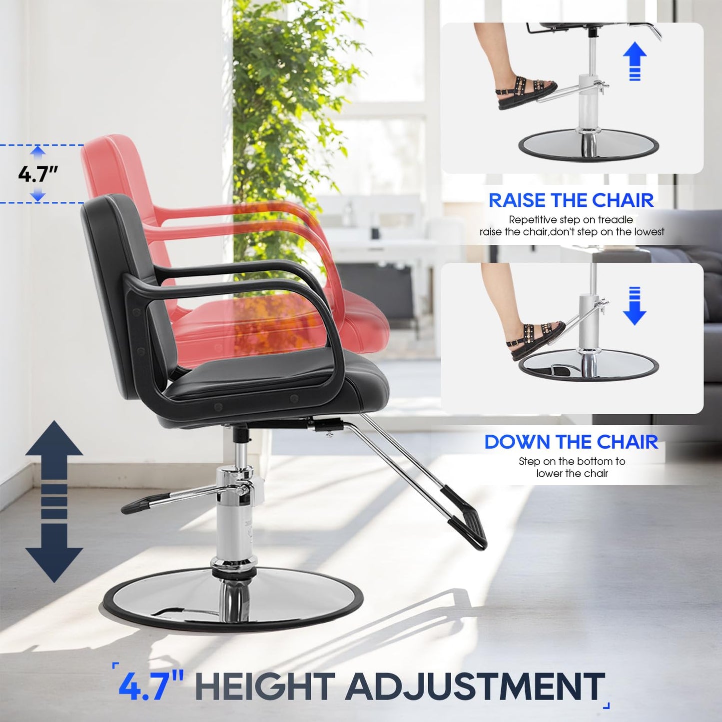 FDW Barber Chair,Hair Chair,Salon Chair for Hair Stylist 360 Degree Swivel Hydraulic Pump Professional Shampoo Salon Equipment and Cutting Barber Room Salon Chair, Black (Black)