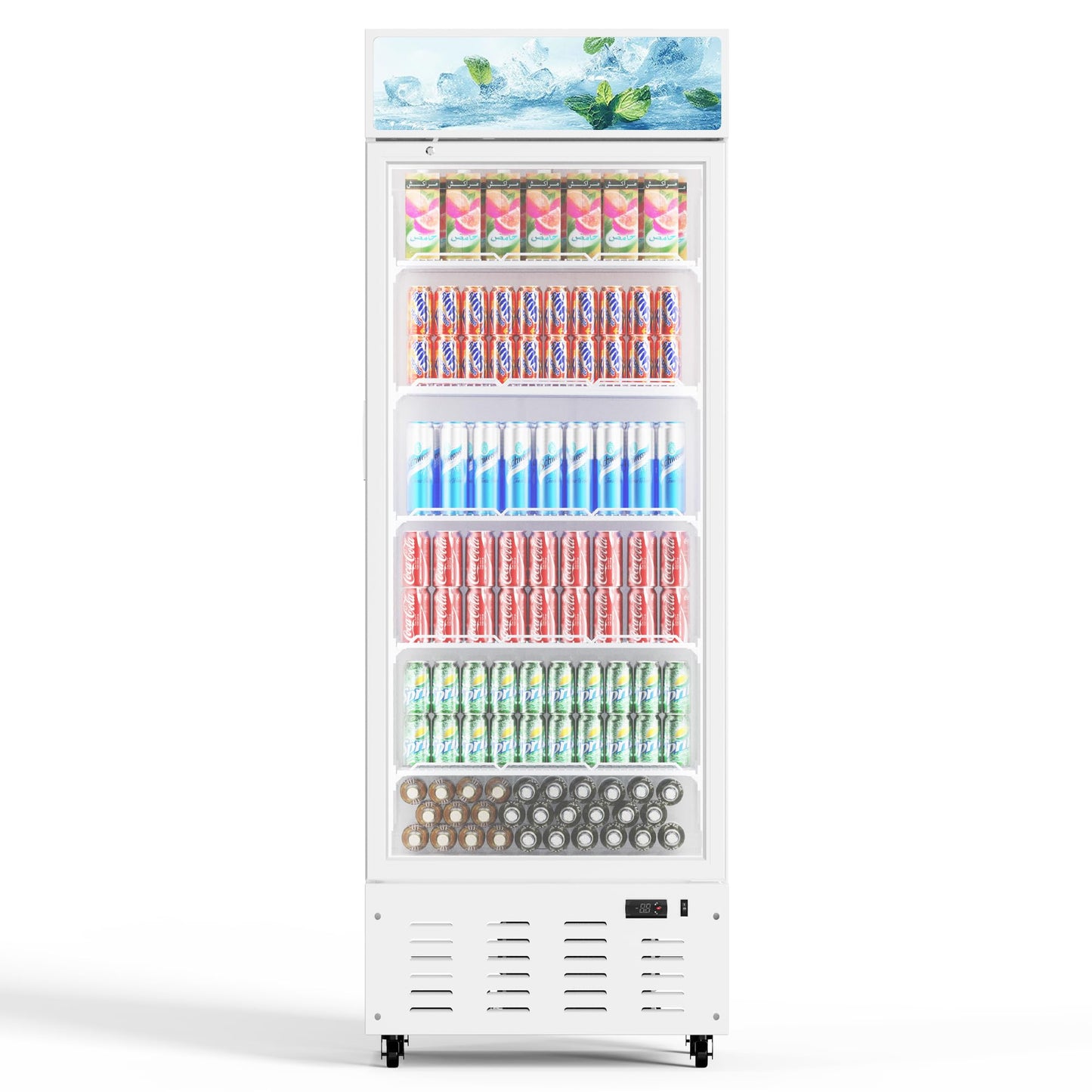 Frostvale 15 Cu.Ft Commercial Display Refrigerator, White Single Glass Door Beverage Cooler with Lighted Header, ETL Upright Merchandiser Fridge for Drinks, Soda, Beer, Cafe, Store, Bar