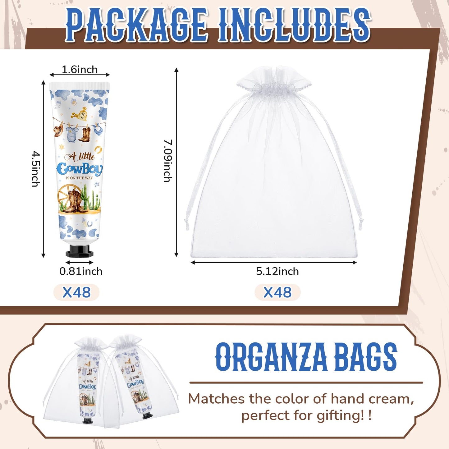 Swiffen 48 Sets Baby Shower Hand Cream Bulk Cowboy Baby Shower Favors Bridal Thank You Hand Cream for Guests Travel Size Lotion