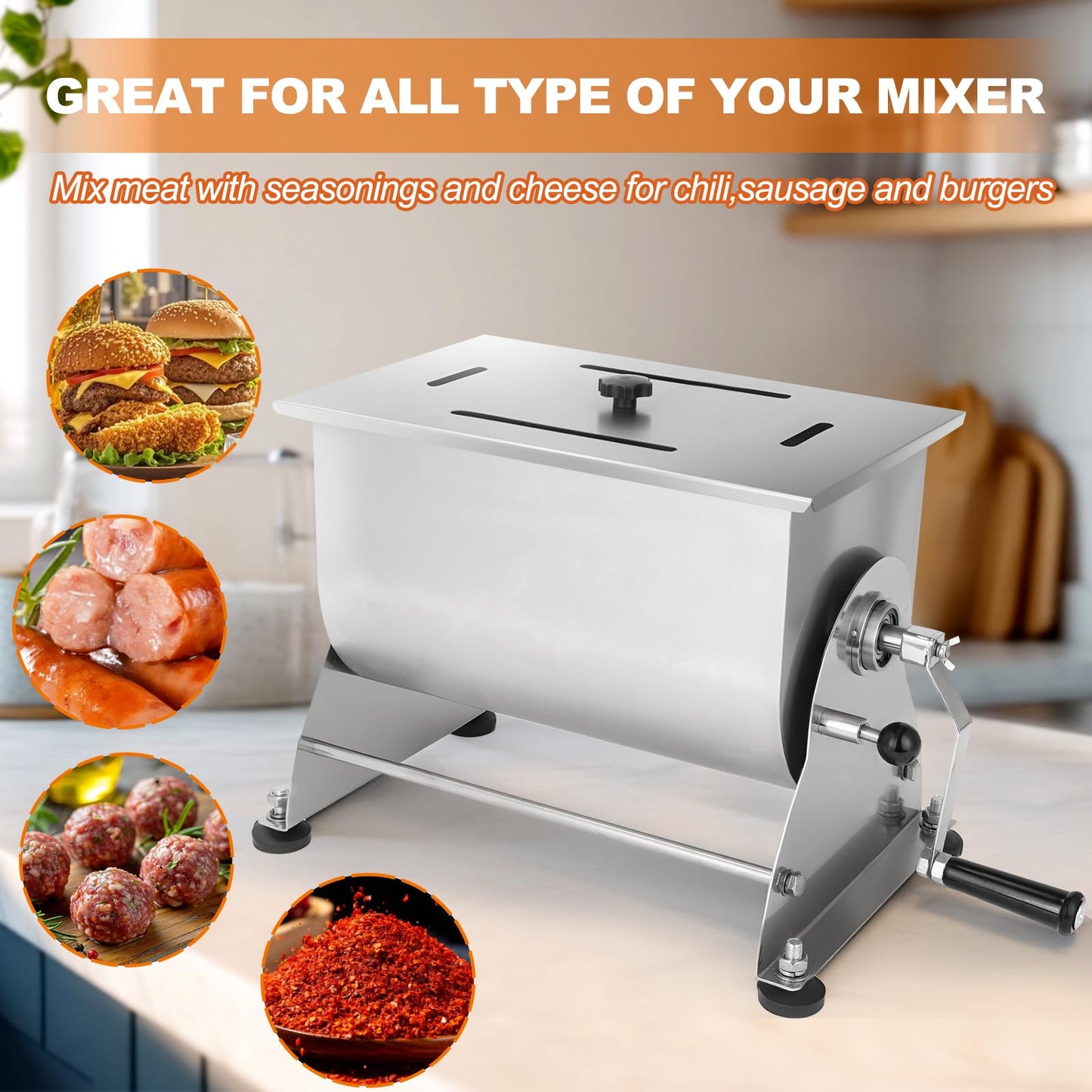 Wutfly Butcher Series 20 LB / 3.5 Gallon Manual Tilting Meat Mixer