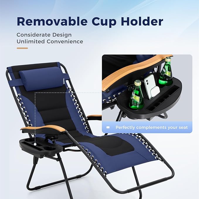 MAISON ARTS Oversized XXL Zero Gravity Chair Set of 2, 30" Wide Seat Padded Foldable Recliner, Anti Gravity Outdoor Lawn Chair for Poolside/Backyard/Beach, Supports 400lbs, Blue