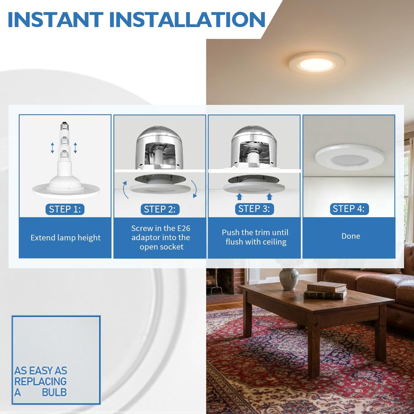 Jolux 5/6 Inch LED Can Lights Adjustable Recessed Retrofit Downlight,12W=60W,2700K Soft White,800LM,Dimmable,ETL Damp Rated Replacement Recessed Lighting Install,Flat Trim,E26 Base,4-Pack