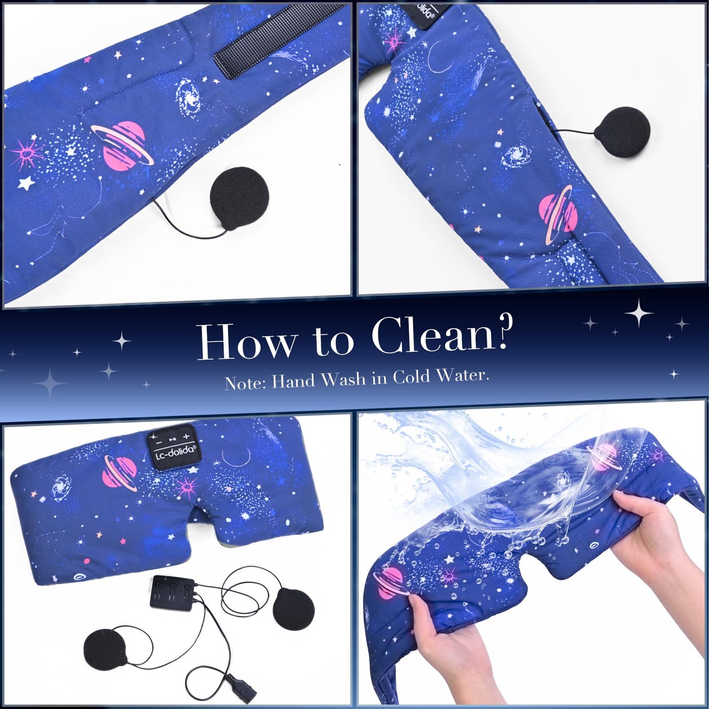 LC-dolida Sleep Mask with Bluetooth Headphones, Extra Large Silk Eye Mask for Sleeping Side Day Sleepers, Sleep Headphones Bluetooth 5.4 for Women Men with Thin Speaker, Blackout, Comfort, Microphone