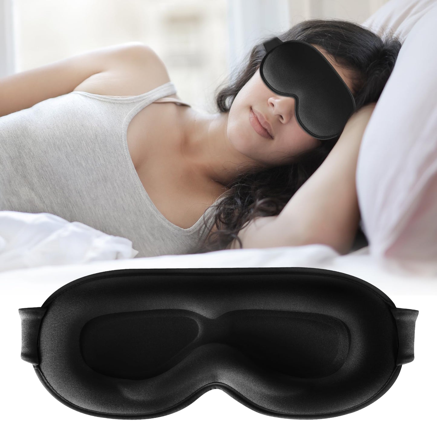 Sleep Mask,Upgraded 3D Deep Contoured Eye Mask for Sleeping,No Pressure Eye Covers 99% Block Out Light Eye Mask with Adjustable Elastic Strap for Sleeping, Yoga, Traveling (1pc,Black)