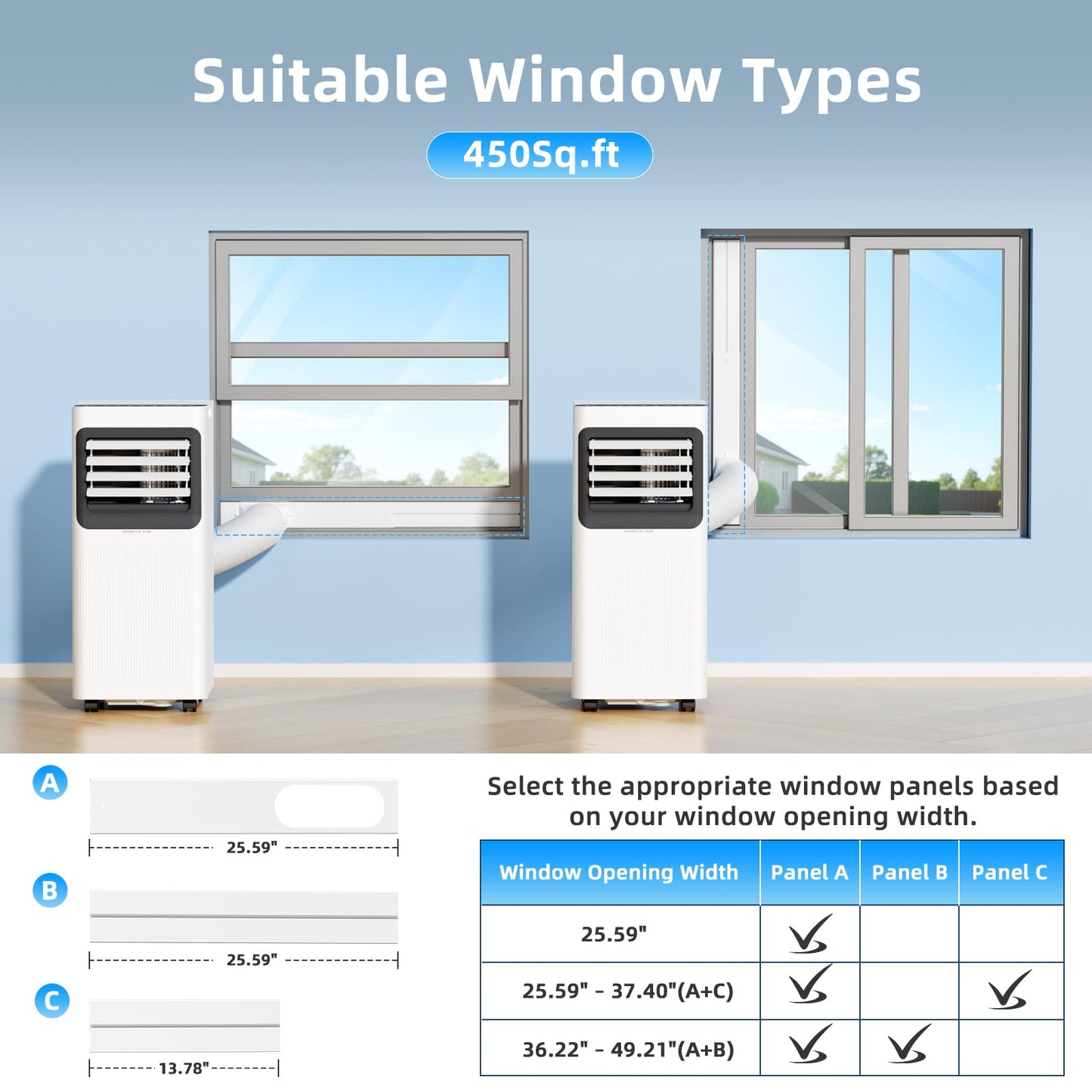 Antarctic Star 8000 BTU Portable Air Conditioner, 5-in-1 AC Unit with Cool, Dehumidifier, Fan, Sleep & Timer Modes, Auto Swing, Child Lock, Cools Up to 350 Sq.Ft, Air Conditioner for Bedroom Apartment