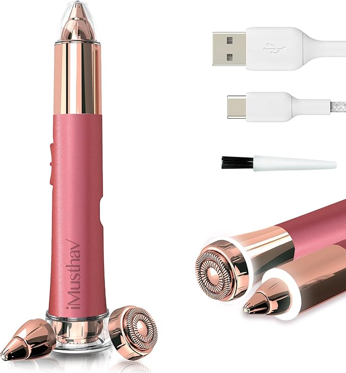 2 in 1 Eyebrow and Facial Hair Remover for Women Painless Electric Razor Epilator Trimmer Shaver with 18K Gold-Plated, USB Rechargeable, 360° LED for Flawless Eyebrow and Face Hair Removal