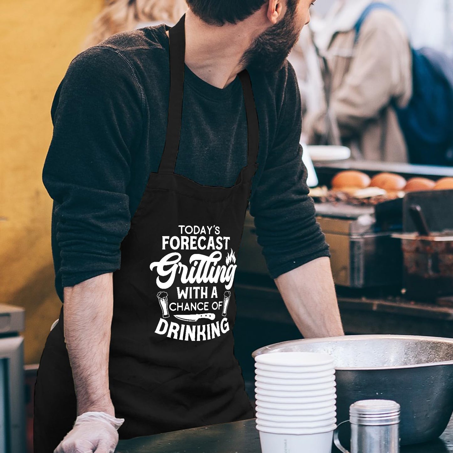 OzosKeiw Funny Grilling Aprons for Men with Pockets, Mens Kitchen Aprons for Cooking BBQ Grill, Chef Apron for Men, Funny Birthday Gift for Dad Husband Christmas Brother Father