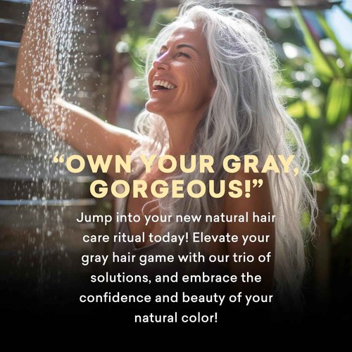 Just Nutritive Gray Hair Kit | Shampoo 16oz, Conditioner 16oz, Vinegar Rinse 8oz | Natural Gray Treatment | Anti Yellowing | Brightening Hair Kit