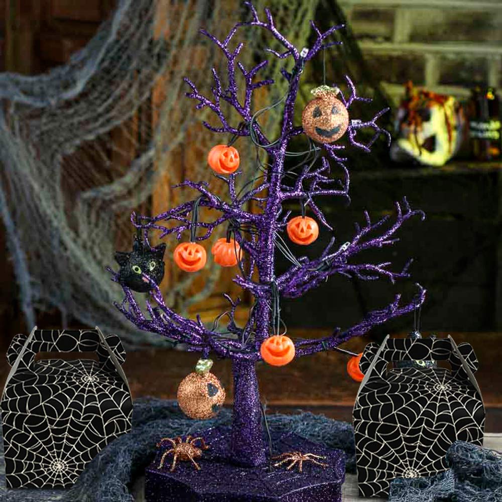Hxezoc 36pcs Halloween Favor Boxes - Large Black Spider Web Candy Treat Boxes for Party Decorations, Kids Spider Birthday Party Supplies