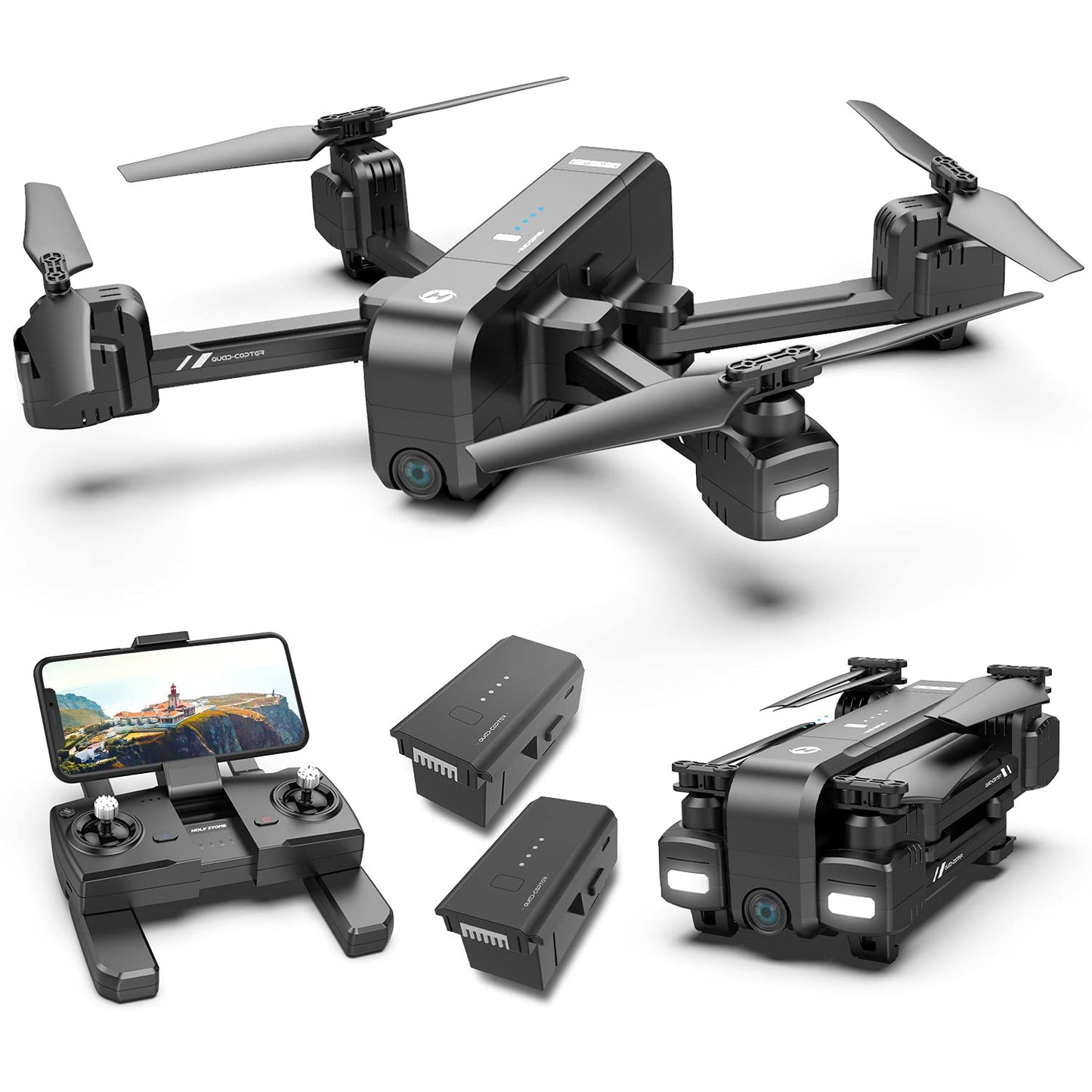 Holy Stone GPS 2.7K Drone with FHD FPV Camera Live Video for Adults, Portable Selfie Quadcopter with 2 Batteries for Beginners with Auto Return Home, Custom Flight Path, Follow Me, Auto Hover