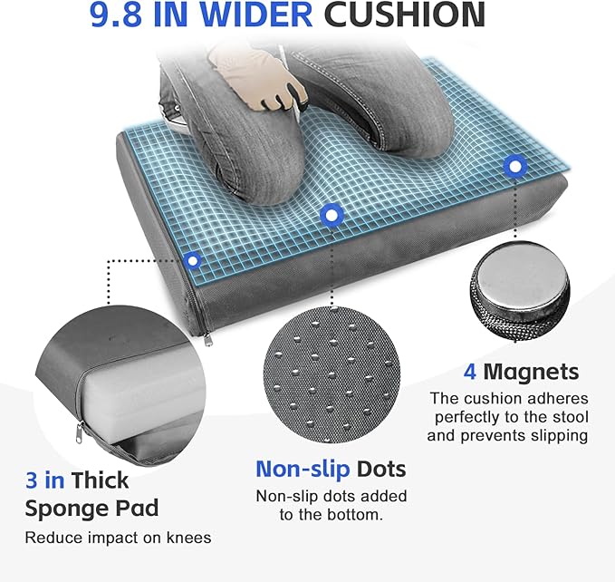 Dekool Garden Kneeler and Seat with Upgraded Wide & 3" Thick Kneeling Pad, Heavy Duty Garden Stool with 2 Large Tool Bags, Portable Bench for Weeding, Gardening Gifts for Women, Men, Seniors, Grey