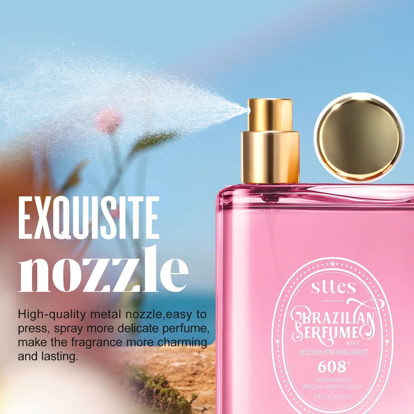 Sttes Perfume 608# (Delicious Pink Dragonfruit) - Eau de Perfume 100ml (3.4fl oz) Fruity and Floral (Vanilla + Jasmine + Red Pitaya)