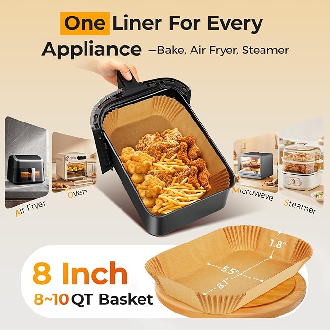 Air Fryer Liners Disposable for Dual Basket, 250Pcs 8x5.5 Inch Rectangular Parchment Paper for Ninja DZ201 DZ401, Chefman/COSORI 2-Basket Air Fryer, Oil Proof Baking Paper Sheets by Vailnd