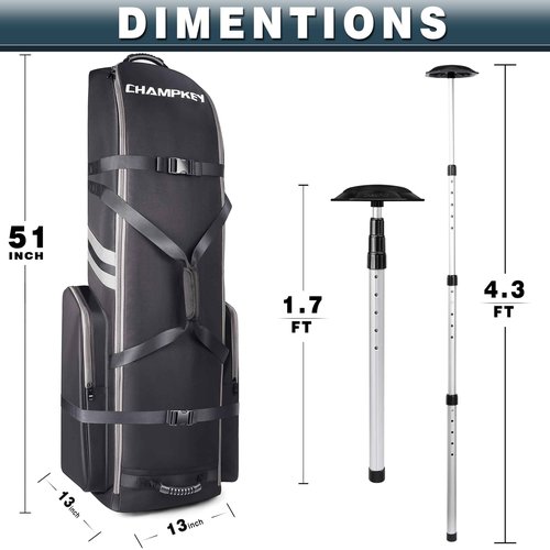 CHAMPKEY Premium Soft-Padded Golf Travel Bag with Anti-Impact Support System - 1200D Oxford Fabric Golf Travel Cover (Travel Bag with Black Support Rod)