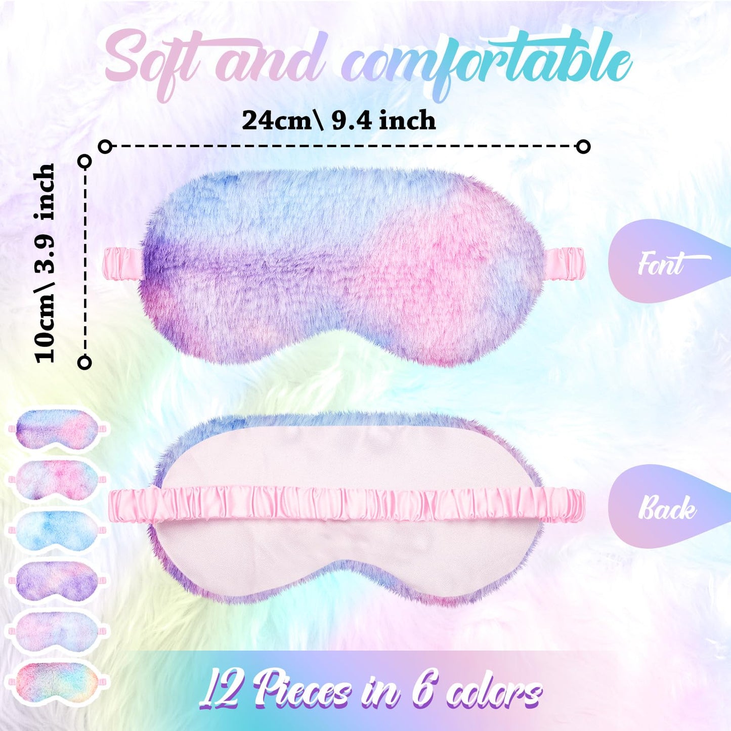 Cuffbow 12 Pcs Plush Sleeping Eye Masks Bulk Comfortable Sleep Eye Cover Mask for Kids Women Men Soft Furry Blindfold Faux Fur Shade for Travel Nap Sleepover Party Supplies(Rainbow)