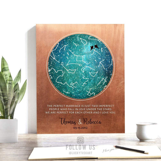 7 Year Anniversary, Custom Star Map, Perfect Marriage, Constellation Art, Copper Turquoise, Night Sky Print, Astrology Gift, Star Chart 1759