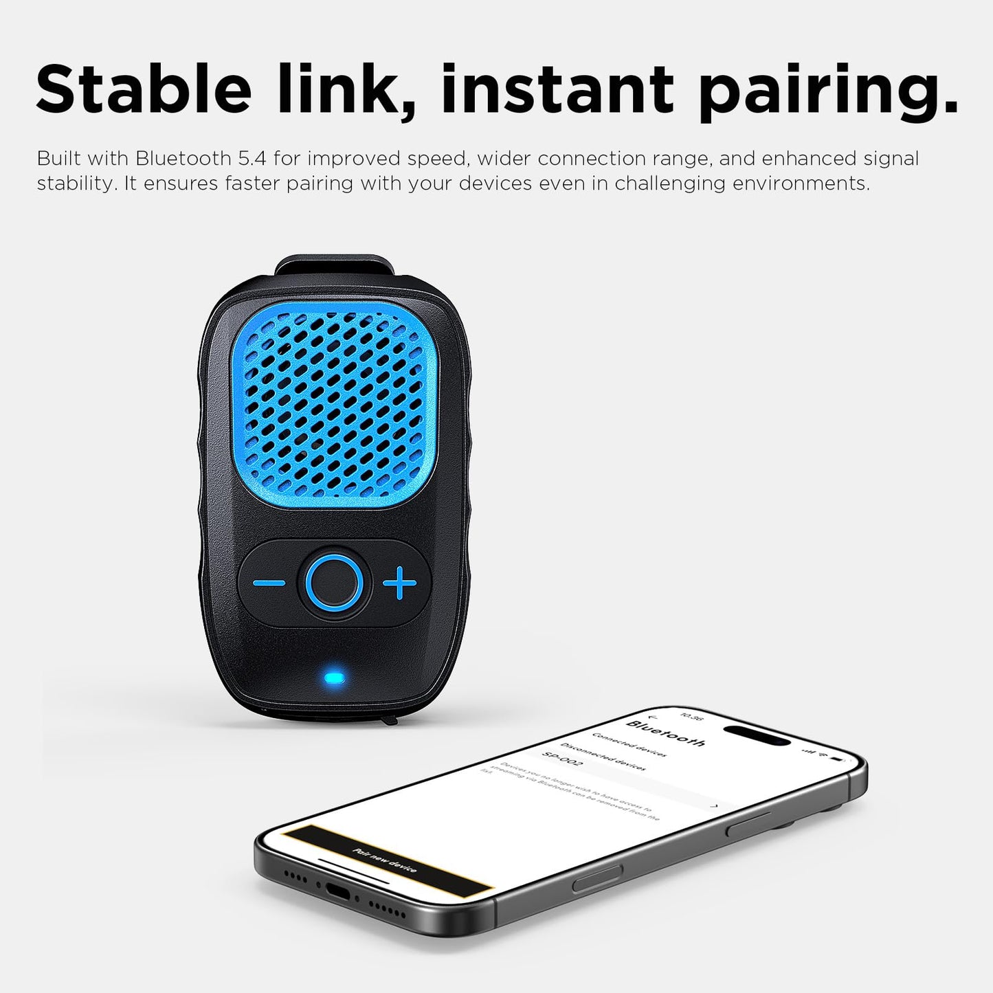 ShellHome Wearable Bluetooth Speaker - 30H Working Time Clip-On Wireless Jobsite Pro Water-Resistant Portable Speaker — Built-in Mic for Hands-Free Music and Calls, Blue (Non-Magnetic)