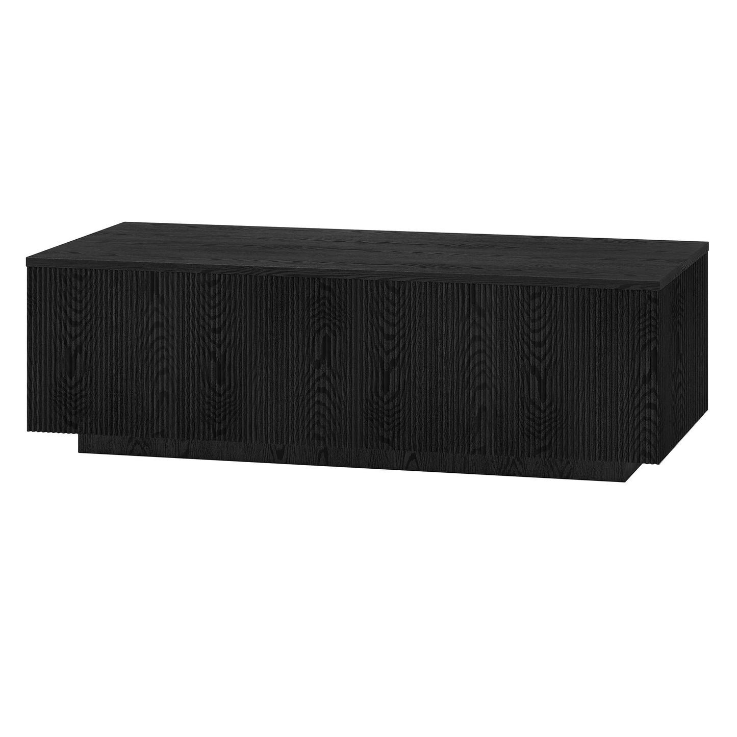 Henn&Hart 48" Fluted Rectangular Low-Profile Coffee Table with Ribbed Sides for Living Room, Family Room, or Office, Natural Black