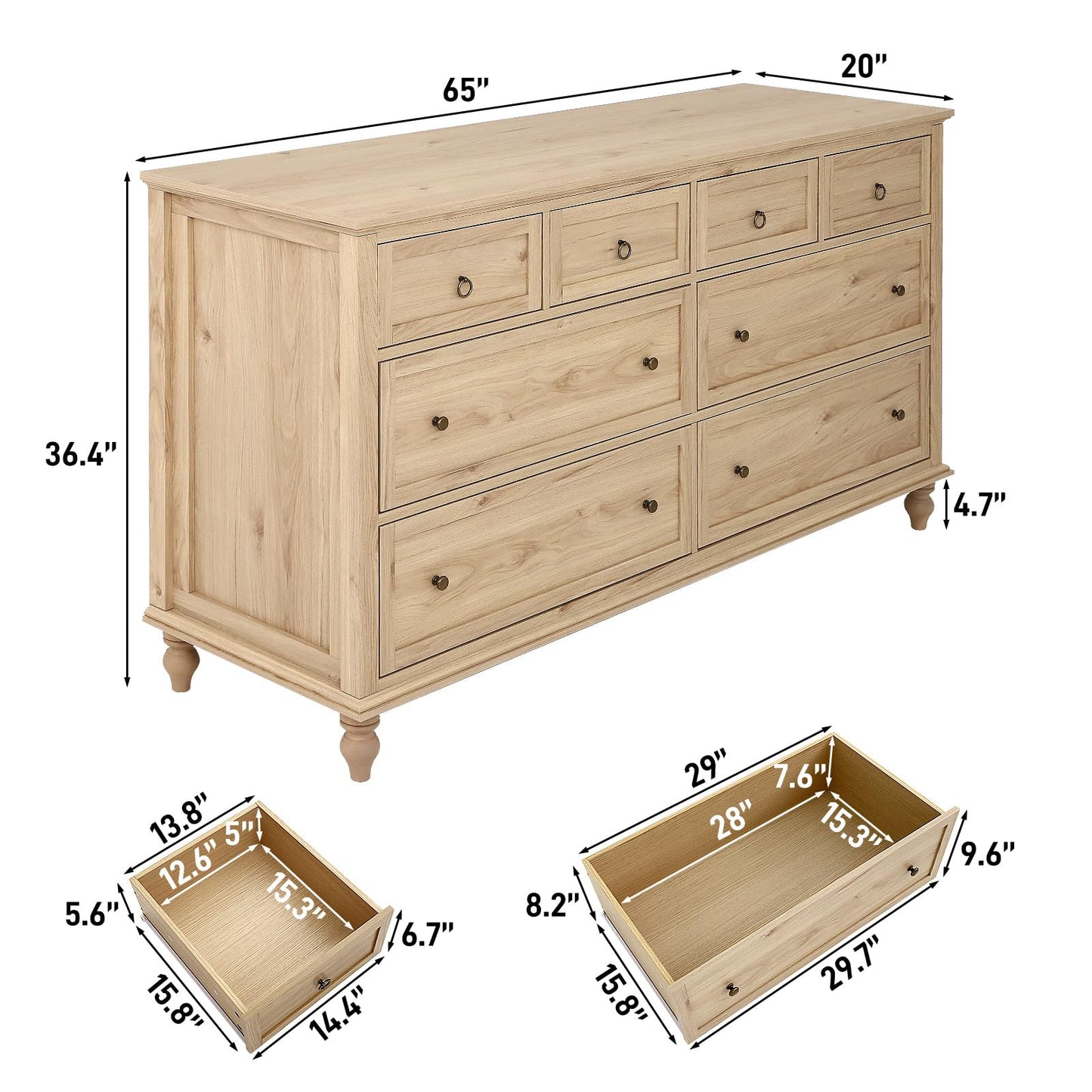 chartustriable 65inch Large Long Drawer Dresser w/Deep Drawers,Rustic Wood 8 Drawer Dresser with Large Capacity for Living Room,Wooden Chest of Drawers for Bedroom,Living Room,Entryway,Oak