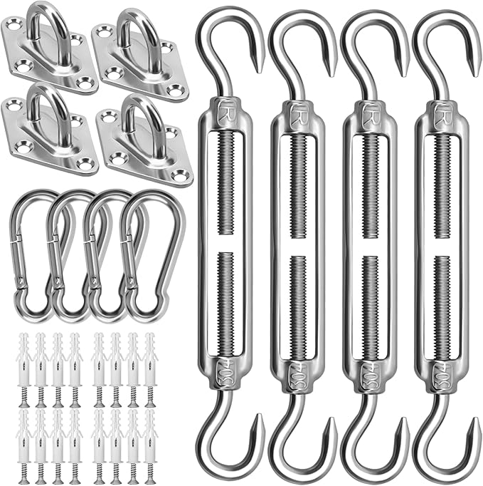 Sun Shade Sail Hardware Kit 6 Inch for Rectangle & Triangle Shade Sail Install, Stainless Steel Shade Sail Fixing Accessor...