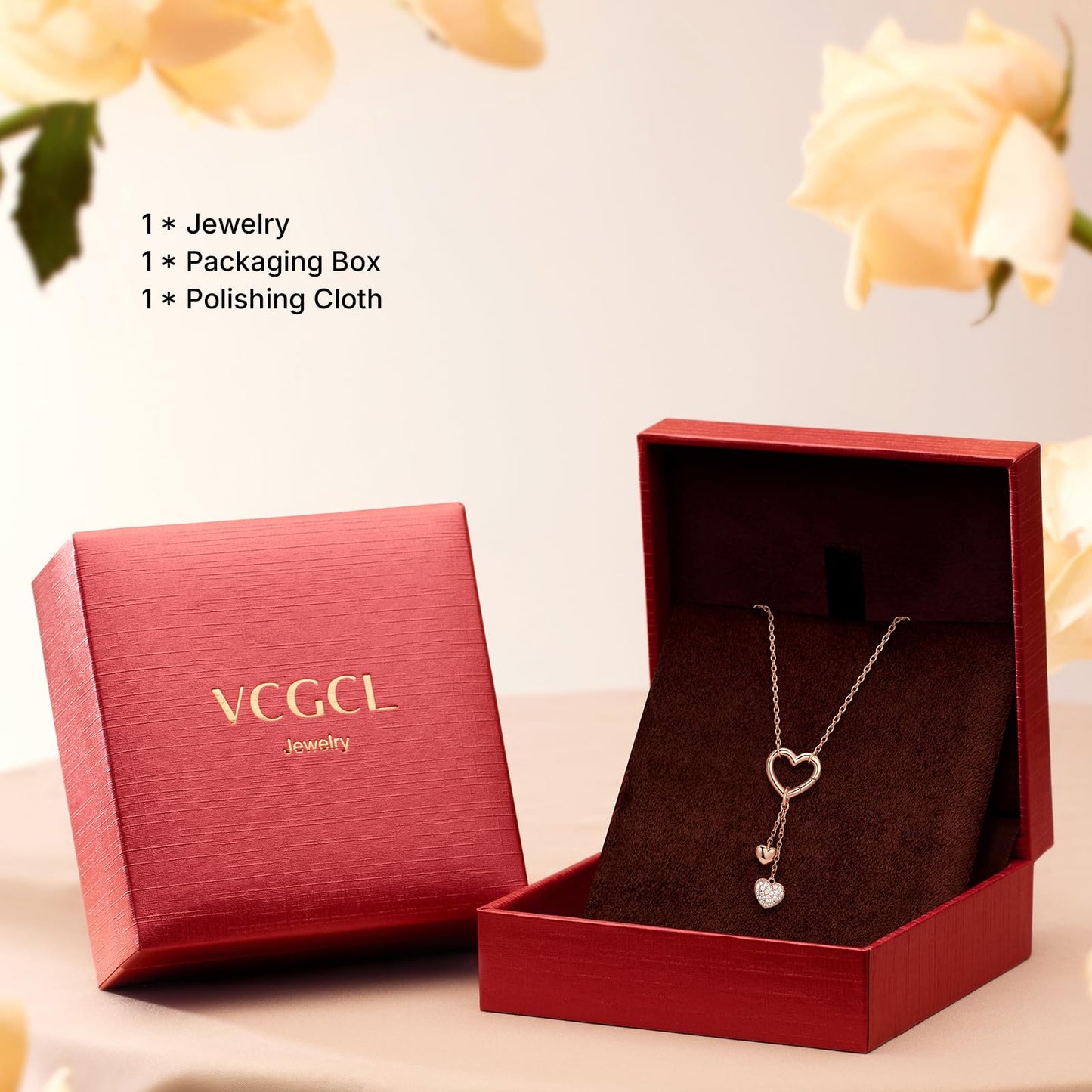 VCGCL Heart Fringe Necklaces for Women,S925 Sterling Silver Necklace,Rose Gold Plated,Wedding Anniversary, Birthday Gifts for Her,Wife,Girlfriend,Mom,Mother,Charm Necklace,Jewelry