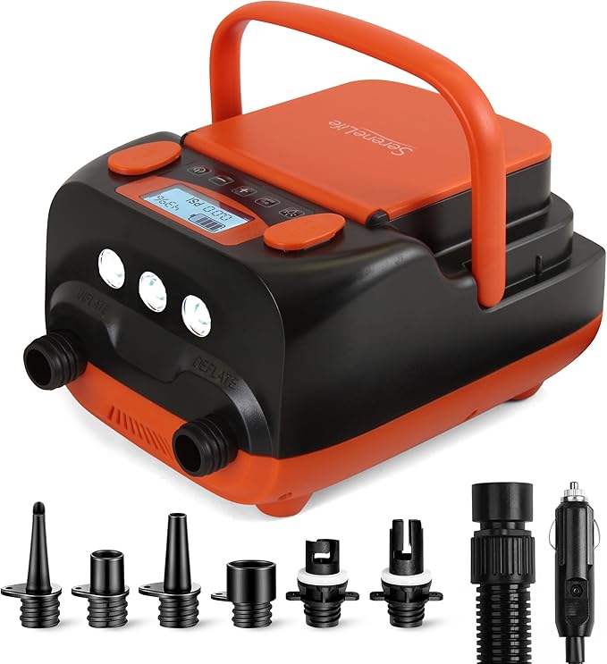 SereneLife Inflatable Paddle Board Pump Compressor - 16PSI High Pressure SUP Inflator - 12V DC Car Connector - Electric Ai...