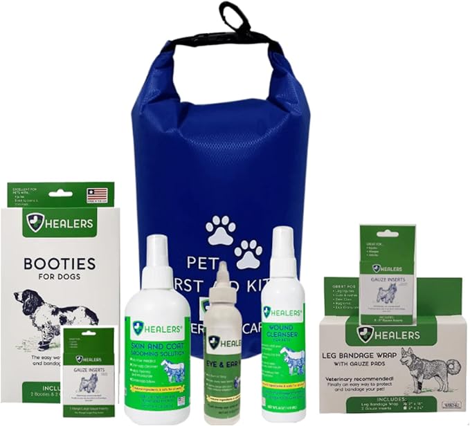 Healers Comprehensive Pet First Aid Kit for Dogs - Portable Emergency Dog Medical Kit with HOCl Cleanser & Wound Care - Ho...