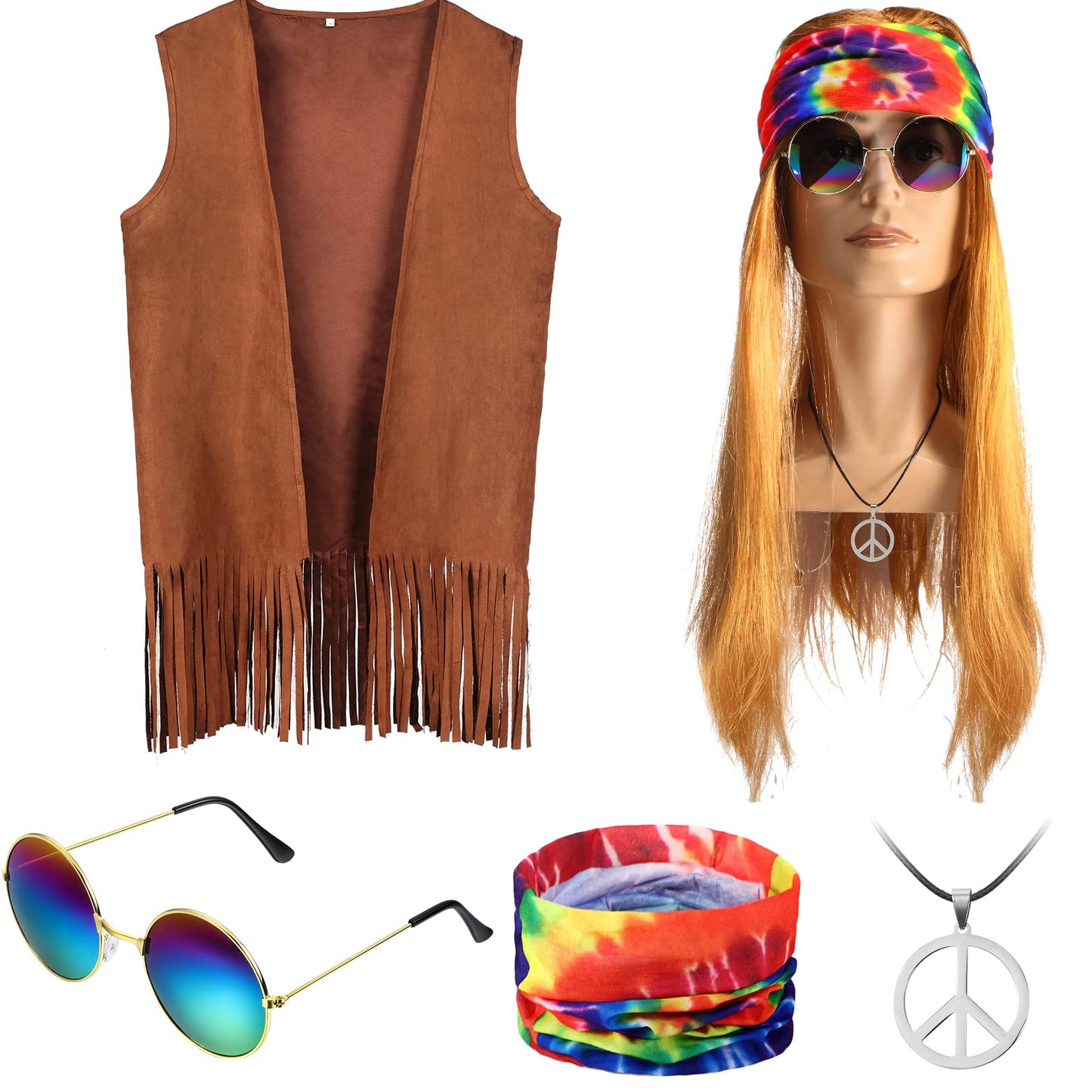 SATINIOR 60s 70s Men's Hippie Costume Fringe Suede Fabric Male Vest for Halloween Carnival Mardi Gras Cosplay Party(X-Large)