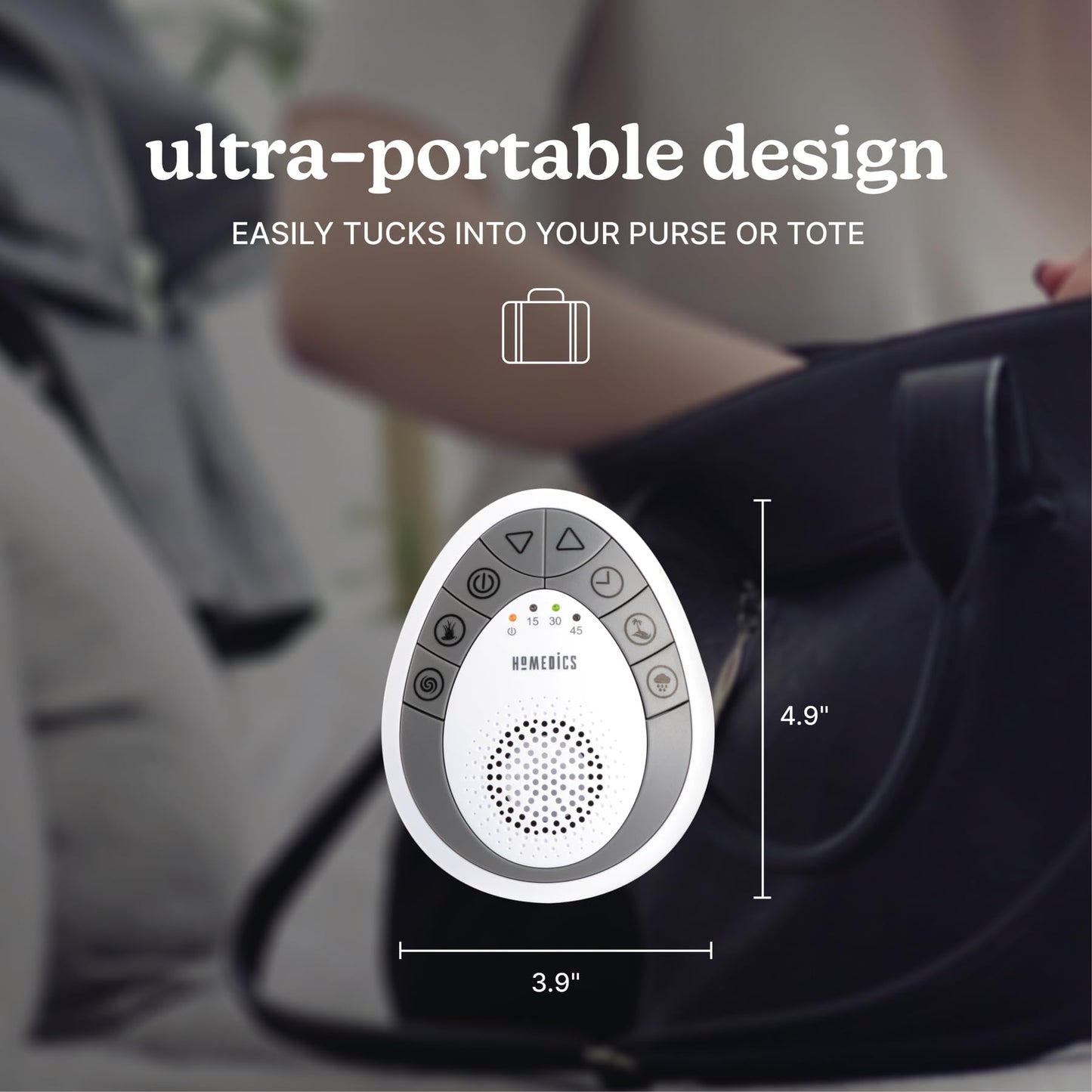 Homedics White Noise Sound Machine, Small Travel Sound Machine with 4 Relaxing Nature Sounds, Portable Sound Therapy for Home, Office, Nursery, Auto-Off Timer, by Homedics